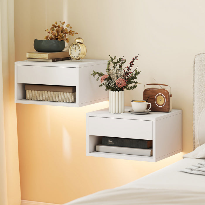 HOMCOM Floating Nightstand Set of 2 with RGB LED Lights App Control