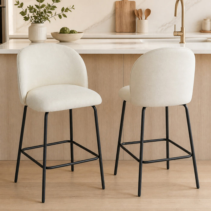 HOMCOM 27\" Counter Height Modern Bar Stools Set of 2 with Back, Cream White