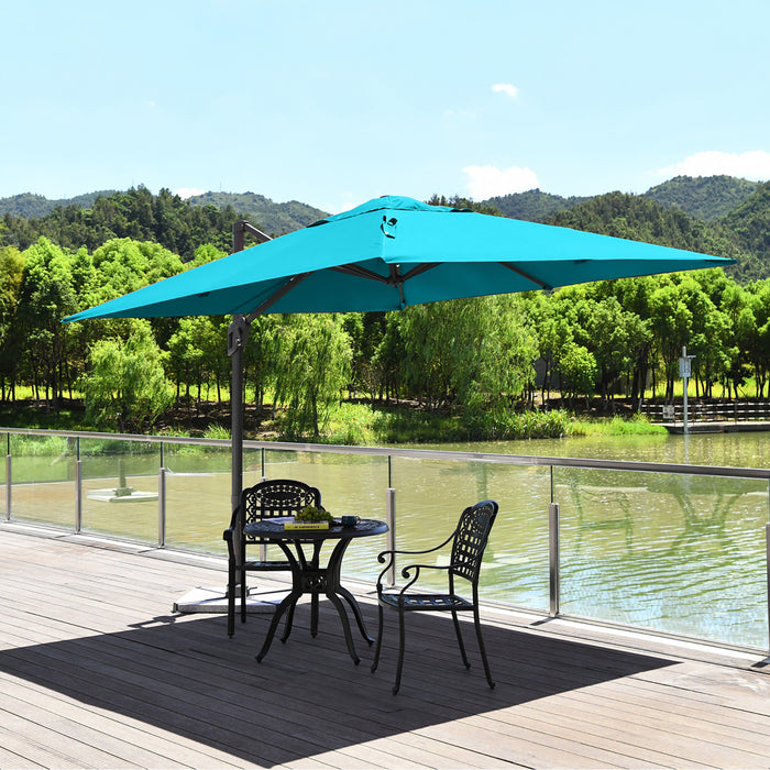 Costway 10x10 ft Patio Offset Cantilever Umbrella Aluminum 360° Rotation Tilt Turquoise