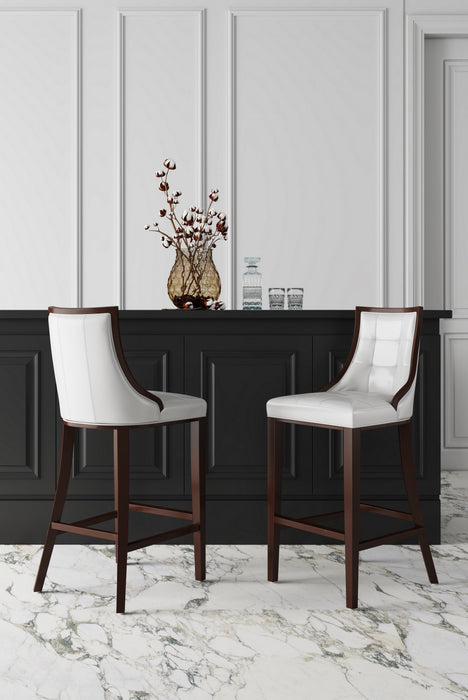 Fifth Avenue Traditional Wood Upholstered Counter Stool in Pearl White - Set of 2