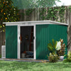 Outsunny 9'x4' Garden Storage Shed Galvanized Steel Tool House, Dark Green|Outsunny Abri De Jardin En Metal 9' X 4' Avec Porte Coulissante