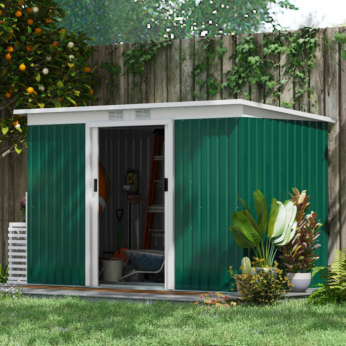 Outsunny 9'x4' Garden Storage Shed Galvanized Steel Tool House, Dark Green