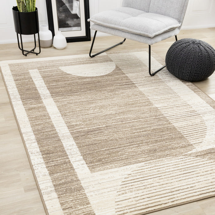 Forte Brown Beige Cream Abstract Geometric Design Area Rug - 5'3\" x 7'5\"
