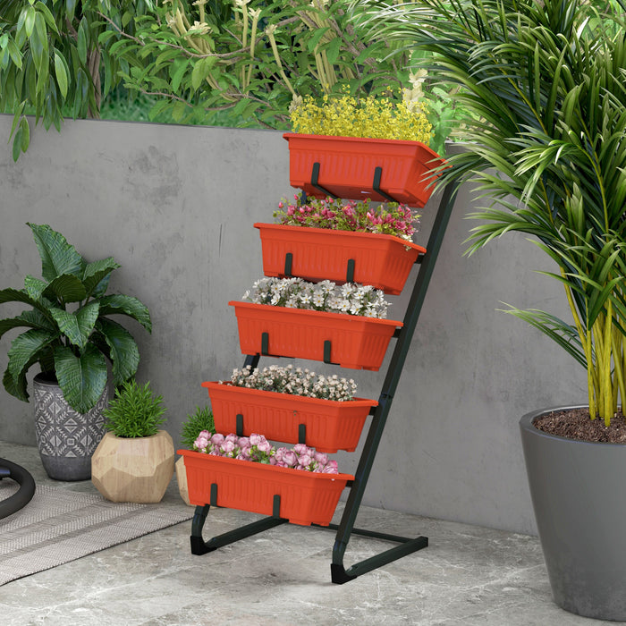 Outsunny 5-tier Vertical Raised Garden Bed With 5 Planter Boxes, Red