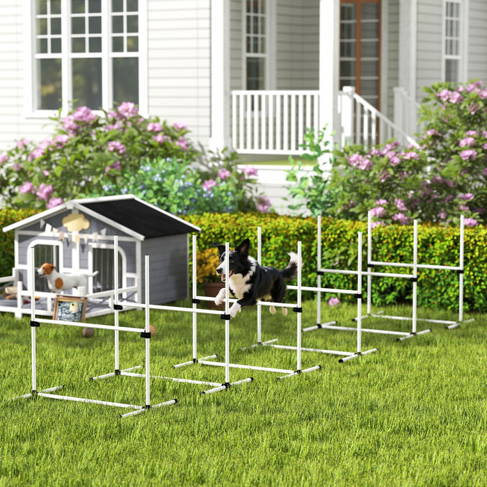 Pawhut 39\"L Dog Agility Training Equipment for Large Medium Small Dog, 6 PCS Adjustable Height Hurdles for Agility Training, Obstacle Course Starter Kit, 6KG Net Wight, White