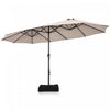 Costway 15FT Double-Sided Twin Patio Umbrella Sun Shade Outdoor Crank Market Base Beige
