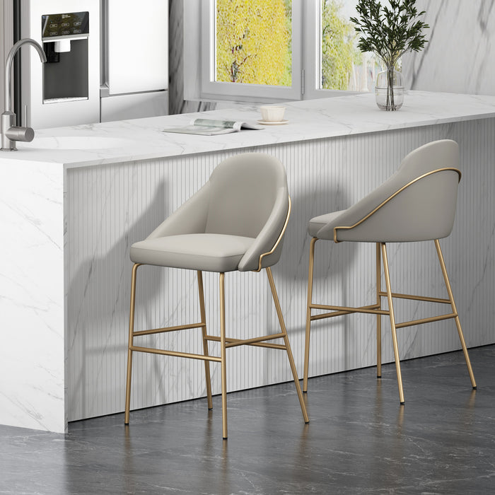 Gracie Modern Metal Upholstered Barstool in Stone Gray and Gold - Set of 2