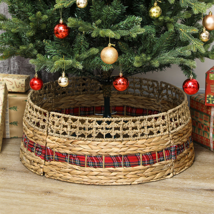 HOMCOM 23 inch Rustic Christmas Tree Collar, Water Hyacinth Tree Base Cover