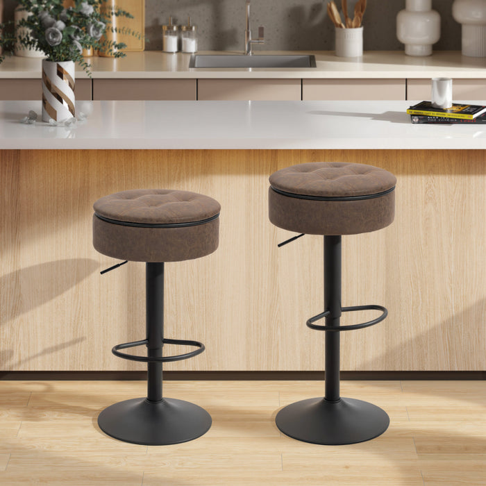 HOMCOM Bar Stools Set of 2, Swivel Barstools with Storage, Footrest, Brown