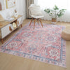 Aqua Pink Flames Washable Non-slip Low Pile Area Rug 5'x7' | Aqua Flammes Rose Tapis Lavable Et Antiderapant A Poils Ras 5'x7'