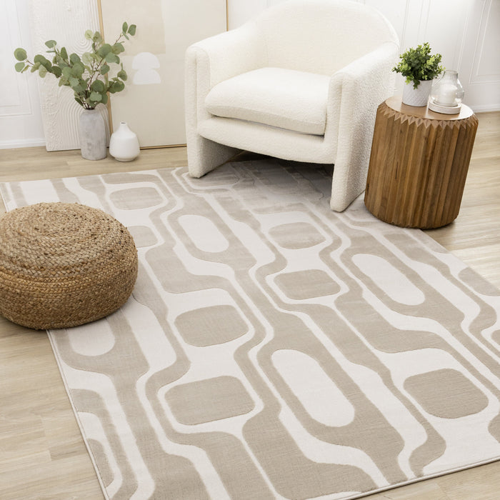 Leopold Modern Mid-Century Beige Cream Area Rug - 5'3\" x 7'7\"