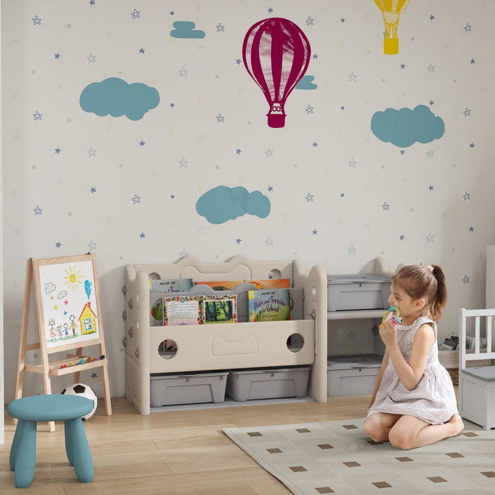 Qaba Toy Storage Organizer With 4 Storage Boxes, Bookshelves, Toy Organizer For Nursery, Kids Room, Playroom, Cream White