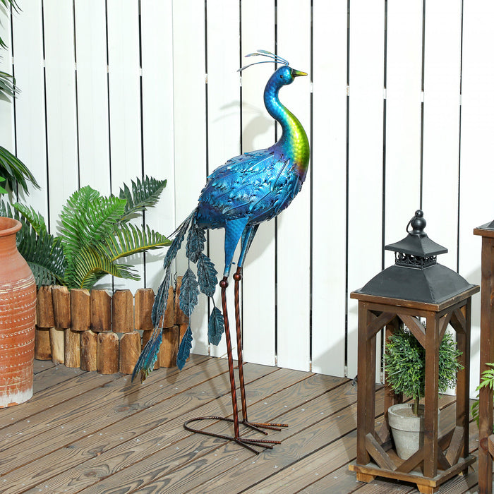 Outsunny Peacock Garden Statue, 32.7\" Standing Steel Lawn Ornament