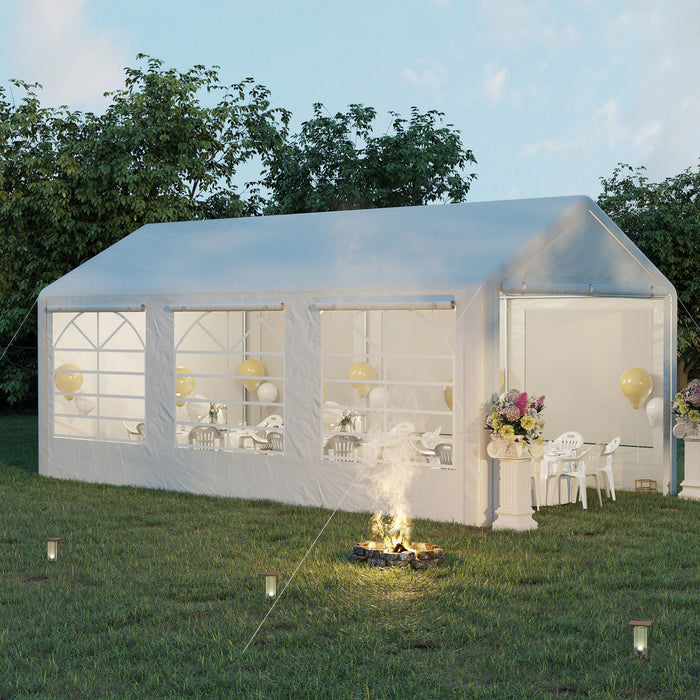 Outsunny 20’ X 10’ Heavy Duty Party Tent Outdoor Carport Canopy Shelter Gazobo With Water-resistant Sidewall, Zipper Door And Windows, White