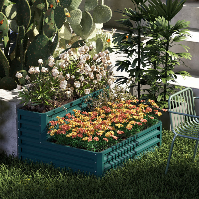 Outsunny 2 Tier Raised Garden Bed Galvanized Steel Planter Box, Green