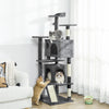 PawHut 63" Cat Tree, Cat Tower for Indoor Cats with Scratching Posts, Cat Condos, Bed, Platforms, Ramp, Toy Ball, Cat Activity Center, Dark Grey