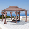 Outsunny 10' X 13' Patio Gazebo, Outdoor 2-tiers Garden Canopy Yard Sunshade Shelter With Curtains, |Tonnelle Barnum Pavillon De Jardin Style Colonial Double Toit Toiles Laterales Amovibles 3l X 4l X 2