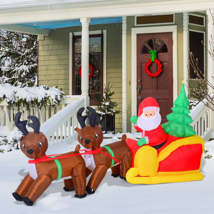 Homcom 7ft Santa Sleigh Inflatable Reindeer Christmas Decoration