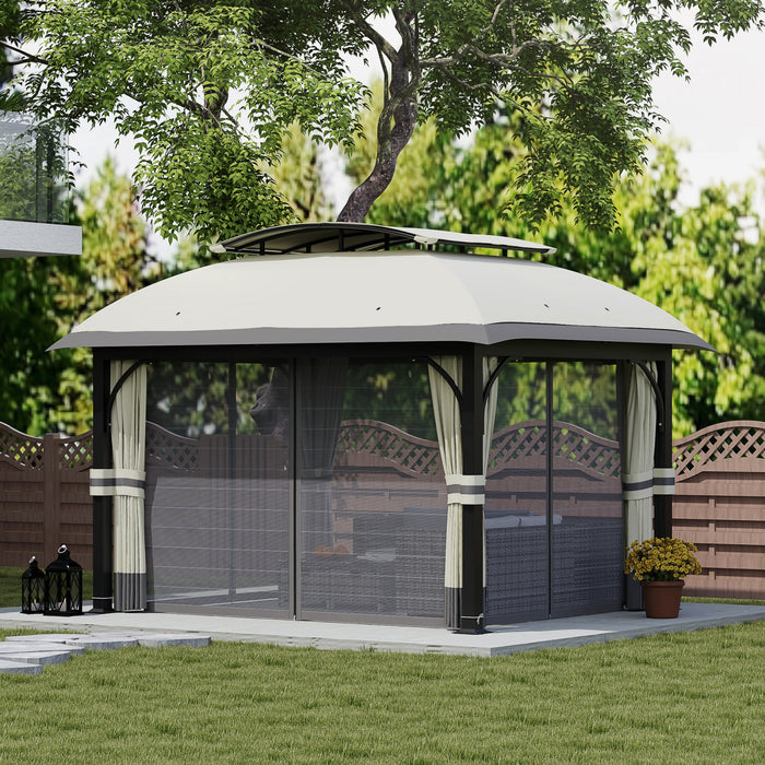Outsunny 11' x 13' Double Roof Gazebo With Netting & Curtains, Light Grey