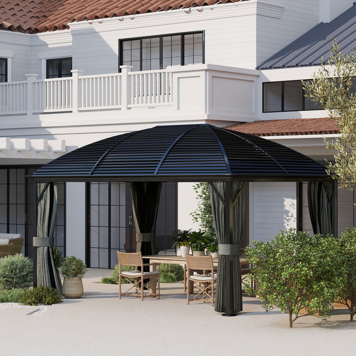 Outsunny 10' X 13' Hardtop Gazebo With Mesh Nettings, Dark Grey