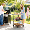 Outsunny Outdoor Grill Cart, Pizza Oven Stand with Stainless Steel Top, 3-Tier Rolling Kitchen Prep Station with Lockable Wheels, Black