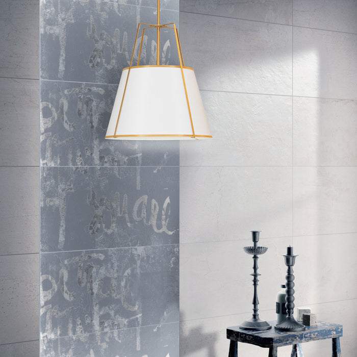 Dainolite Trapezoid 3 Light Pendant Trapezoid Gold/White Shade White Fabric Diffuser Lamp