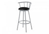 Barstool Set Of 2 Swivel Bar-Height Grey Metal Black Leather-Look Contemporary Modern|Ensemble de 2 tabourets bar pivotants de hauteur bar de style moderne contemporain avec métal gris et apparence cuir noir