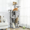 PawHut 63" Cat Tree, Cat Tower for Indoor Cats with Scratching Posts, Cat Condos, Bed, Platforms, Ramp, Toy Ball, Cat Activity Center, Light Grey