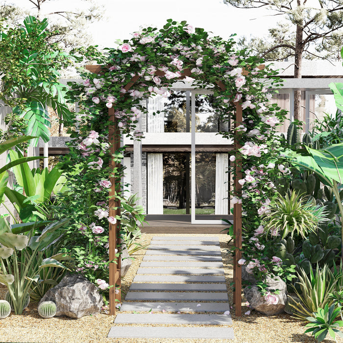 Outsunny 79\" Garden Trellis, Wooden Arched Arbour With Pergola Style Roof