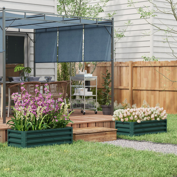 Outsunny Set Of 2 Raised Garden Bed, Steel Planters For Outdoor Plants, Elevated Planter Box, Easy-to-assemble, For Growing Flowers, Herbs And Vegetables, Green