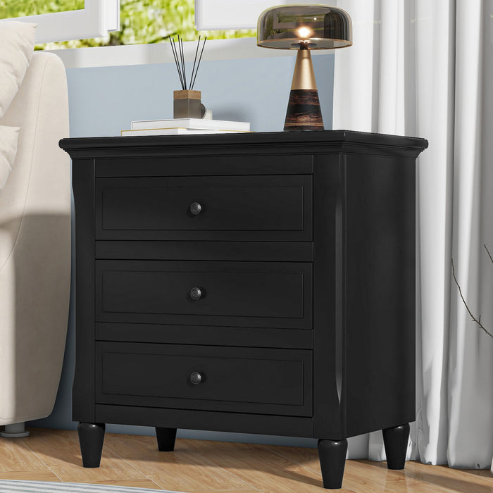 U_Style 28 Inch Painted Nightstand with 3 Smooth-Glide Drawers and Rubberwood Legs, Black