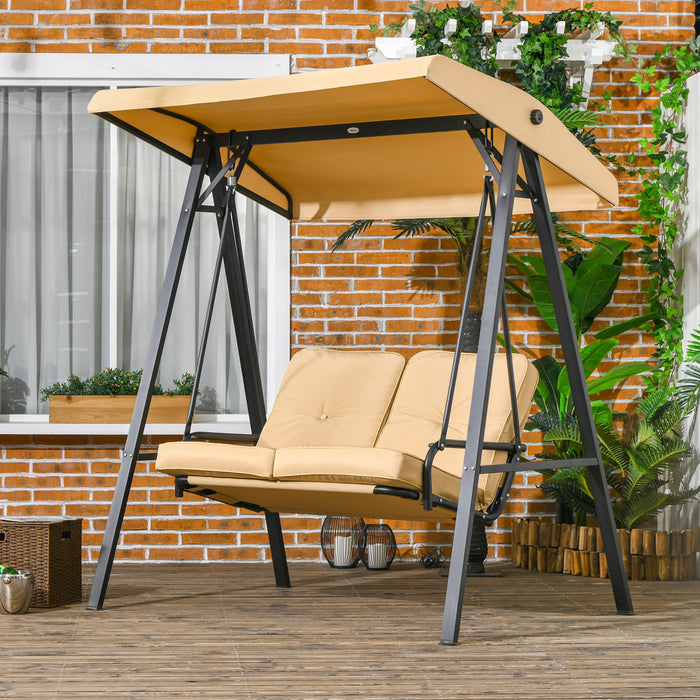 Outsunny 2 Seater Outdoor Swing Chair Porch Swing Bench With Canopy, Beige