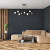Dainolite Pearlene 8 Light Horizontal Pendant Matte Black Clear Glass Lamp|Luminaire suspendu horizontal Pearlene de Dainolite en verre transparent, avec fini noir mat et 8 ampoules