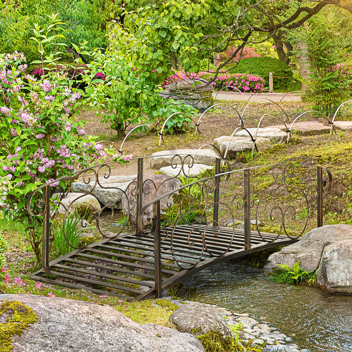 Outsunny 6FT Garden Bridge with Safety Rails Decorative Pond Bridge, Brown