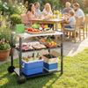 Outsunny Outdoor Grill Cart with Stainless Steel Tabletop for Food Prep, 3-Tier BBQ Stand, Pizza Oven Stand, Movable Food Prep Table and BBQ Cart on Wheels, Black