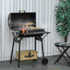 Outsunny 30" Portable Barrel Charcoal BBQ Grill, Steel Outdoor Barbecue Smoker with 370 Square Inches Cooking Space, Storage Shelf, Wheels for Garden Camping Picnic, Black