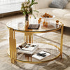 Jonas 31.5" Round Tempered Glass Coffee Table With Lower Shelf -  Transparent | Table Basse Ronde Jonas De 31,5" En Verre Trempe Avec Etagere Inferieure - Transparente