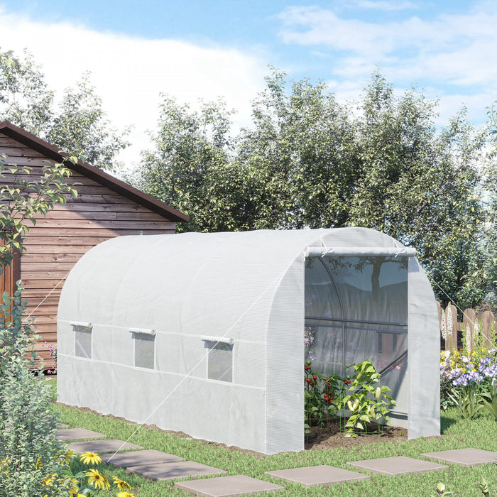 Outsunny 14.8x6.6x6.6ft Walk-in Tunnel Greenhouse Portable Garden Plant Growing Warm House With Door And Ventilation Window White