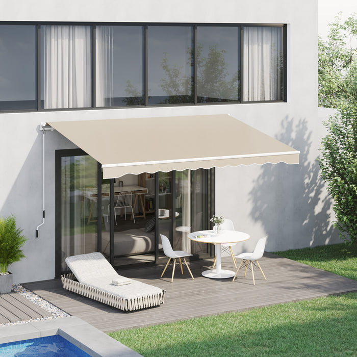 Outsunny 13' X 8' Manual Retractable Patio Awning Sun Shade Outdoor Deck Window Door Canopy Shelter Aluminum Frame Khaki