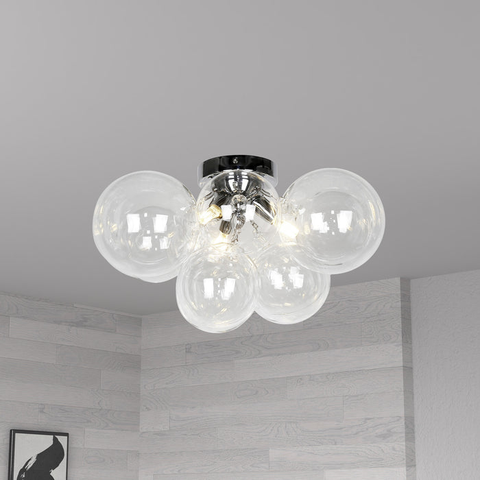 Dainolite Comet 3 Light Flush Mount Polished Chrome Clear Glass Lamp