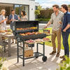 Outsunny Charcoal BBQ Grill with Foldable Shelves, Barbecue Grill with Warming Rack, Lid Thermometer, Wheels for Outdoor Cooking, Patio Backyard Party, Natural Wood and Black