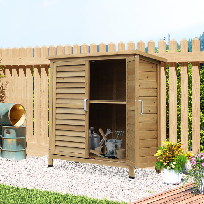 Outsunny Garden Shed Wooden Garden Storage Shed 2 Door Unit Solid Fir Wood Garage Tool Organisation Cabinet, 34.3\" X 18.3\" X 38\", Natural