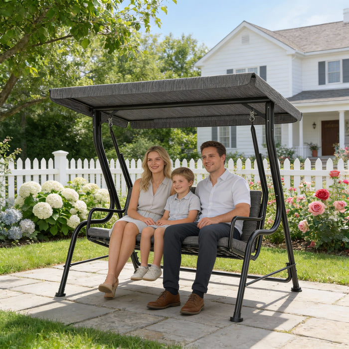 Outsunny Outdoor 3-person Metal Porch Swing Chair with Canopy Black