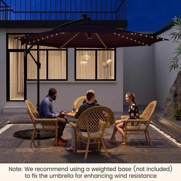 Costway 10FT Patio Solar-Lighted 112 LED Cantilever Offset Umbrella Crank Tilt Outdoor