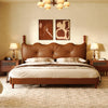 Emma Faux Leather Platform Bed Frame with Headboard,Queen Size,Brown Queen Bed  | Cadre de lit plateforme en simili cuir Emma avec tete de lit, taille Queen, marron