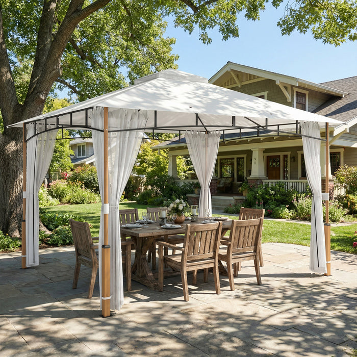 Outsunny 10' x 12' Patio Gazebo, Double Roof Gazebo Canopy Shelter, Cream