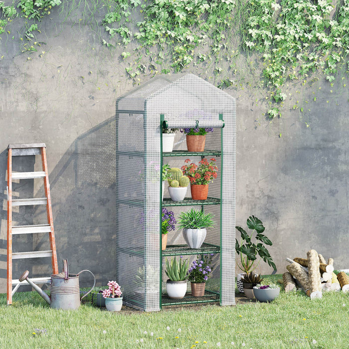 Outsunny 28\" X 20\" X 63\" Portable Greenhouse With 4 Tier Shelves Outdoor Hot House Plant Flower Greenhouse, Steel Frame, Pe Cover, White