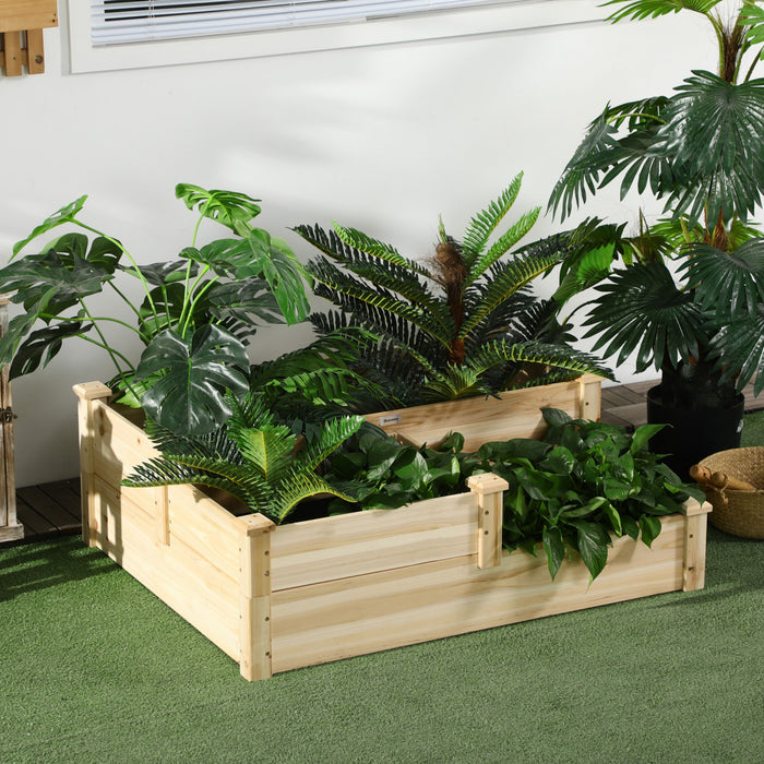 Outsunny 3 Tier Raised Garden Bed, Wooden Raised Planter Box Kit For Growing Vegetables, Herbs, Flowers, 42.5\"x 34.6\" X14.2\", Natural