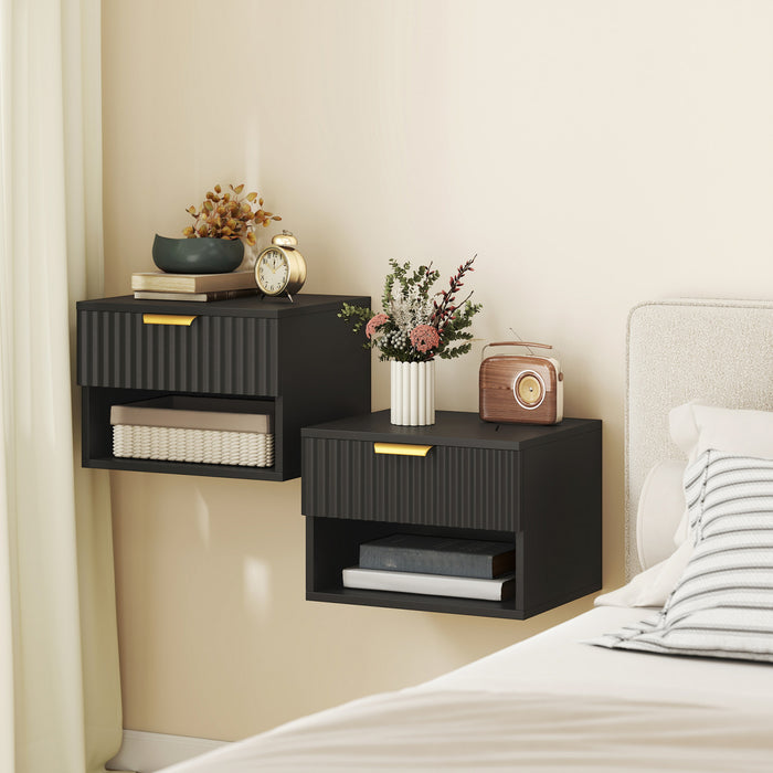 HOMCOM Floating Nightstands Set of 2, Bedside Tables with Fluted Drawer