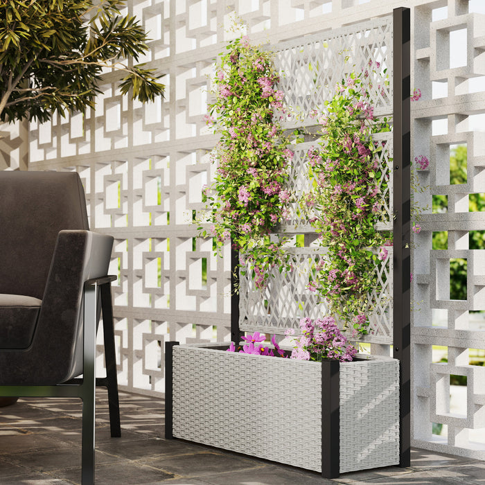 Outsunny Outdoor Planter Box with Trellis, Wicker Garden Box, Mixed Grey